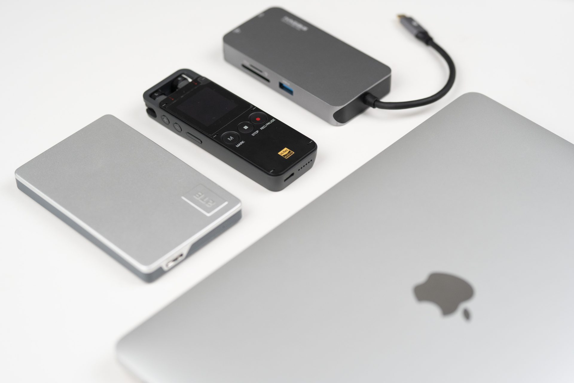 macbook, adapter, external hard drive